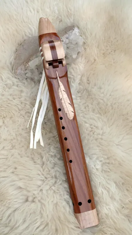 Native American Style Drone Flute 7 Hole Key of E with Feather Carving — product photo