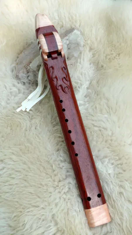 Native American Style Drone Flute 7 Hole in the Key of E with Flame Carving — product photo