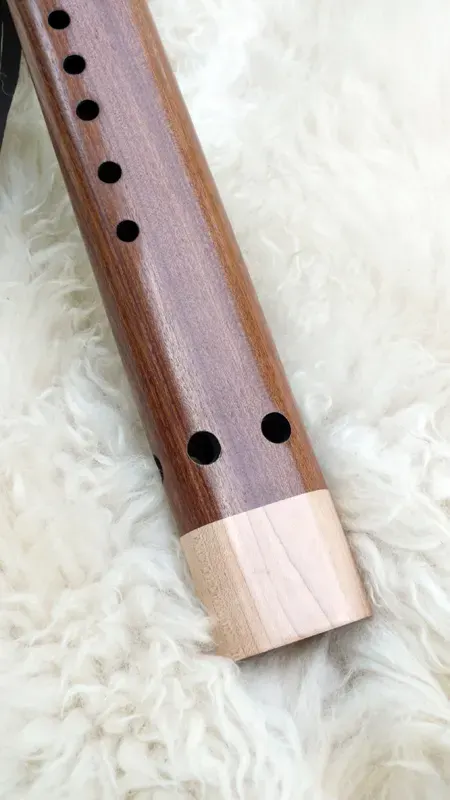 7 Hole Drone Flute in the Key of A of Sapele and Hard Maple wood with Citrine Quartz Cluster inlay — product photo
