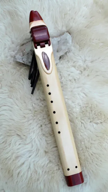 7 Hole Alaskan Yellow Cedar Drone Flute in the Key of Low D with Agate slice inlay — product photo