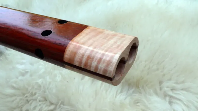 Native American Style Drone Flute 7 Hole Key of F sharp with a Carved Feather — product photo