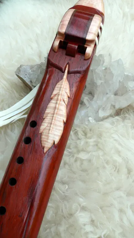 Native American Style Drone Flute 7 Hole Key of F sharp with a Carved Feather — product photo