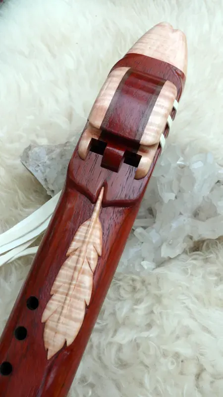 Native American Style Drone Flute 7 Hole Key of F sharp with a Carved Feather — product photo