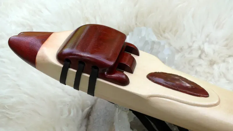 7 Hole Alaskan Yellow Cedar Drone Flute in the Key of Low D with Agate slice inlay — product photo