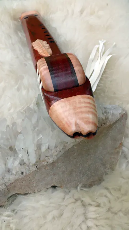 Native American Style Drone Flute 7 Hole Key of F sharp with a Carved Feather — product photo