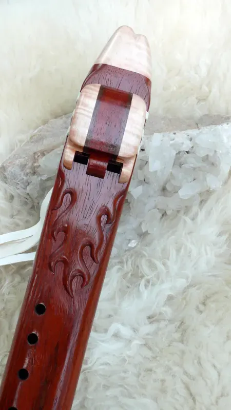 Native American Style Drone Flute 7 Hole in the Key of E with Flame Carving — product photo