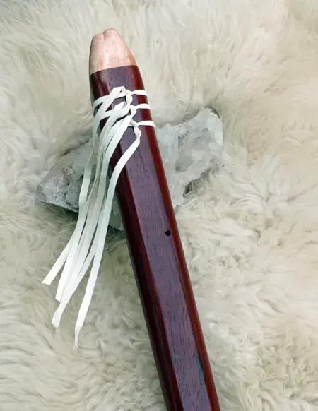 Native American Style Drone Flute 7 Hole Key of F sharp with a Carved Feather — product photo