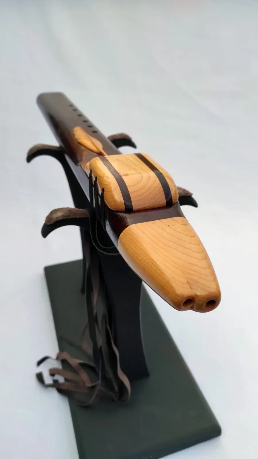 Native American Style Drone Flute - 7 Hole Key of Low D of American Walnut and Maple woods — product photo
