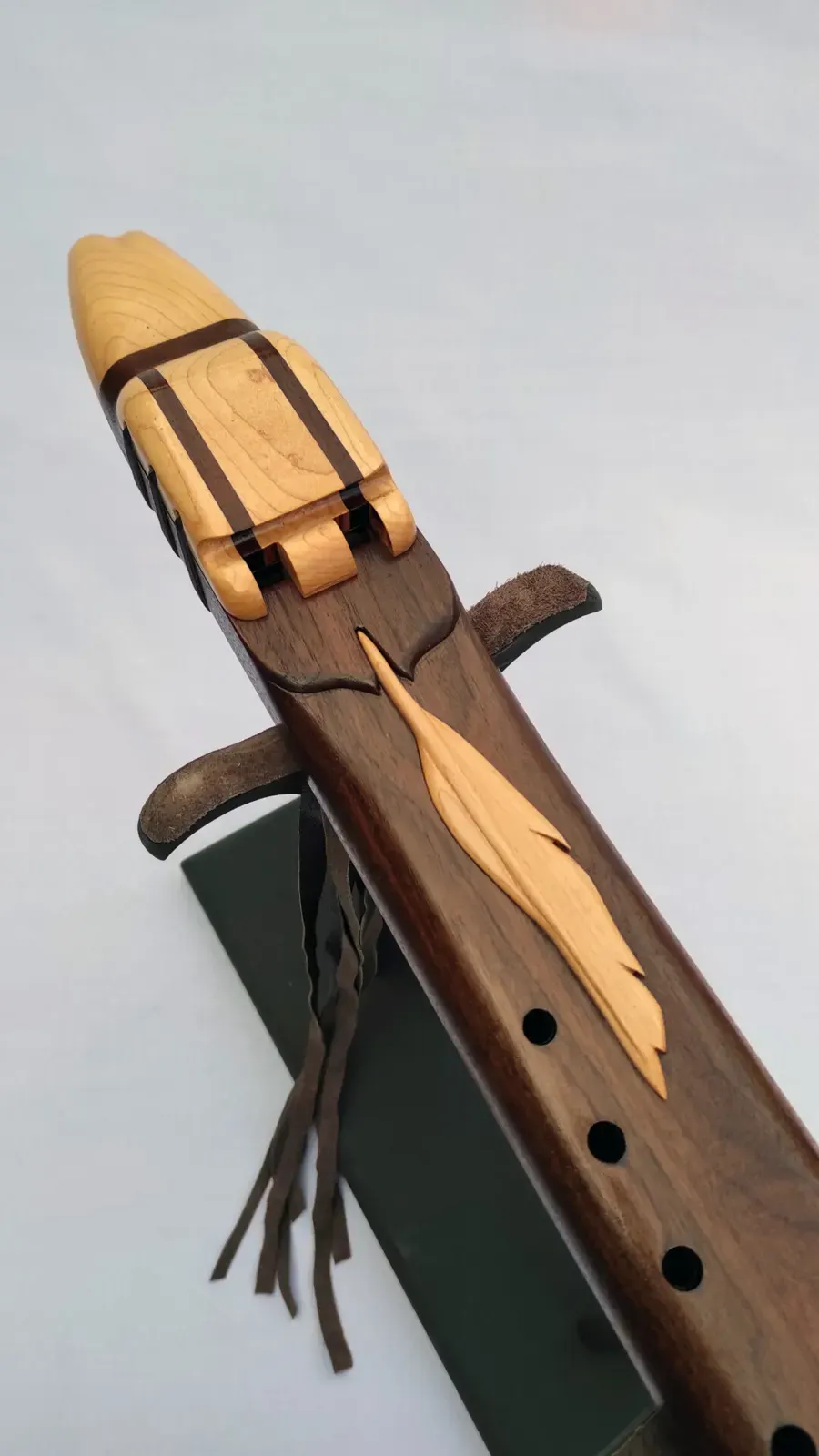 Native American Style Drone Flute - 7 Hole Key of Low D of American Walnut and Maple woods — product photo