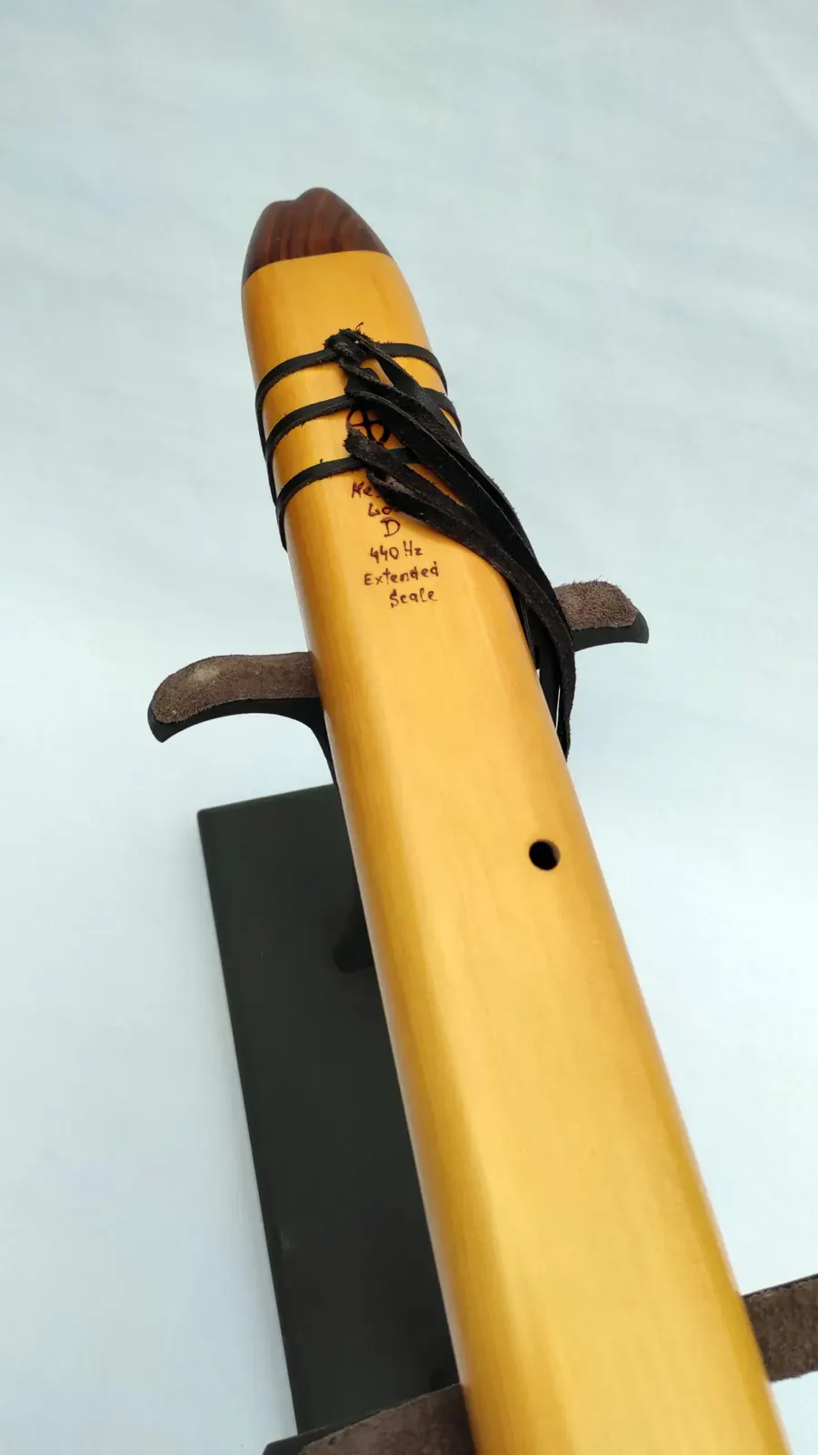 Native American Style Drone Flute - 7 Hole in the Key of Low D of Alaskan Cedar wood with Walnut Feather Carving 440Hz — product photo