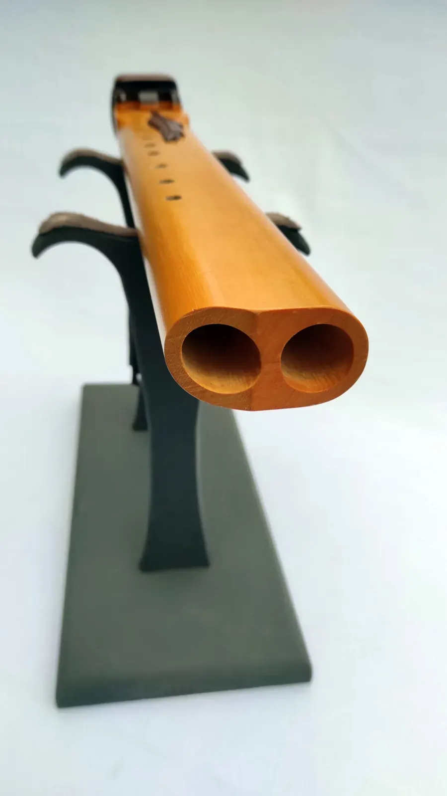Native American Style Drone Flute - 7 Hole in the Key of Low D of Alaskan Cedar wood with Walnut Feather Carving 440Hz — product photo
