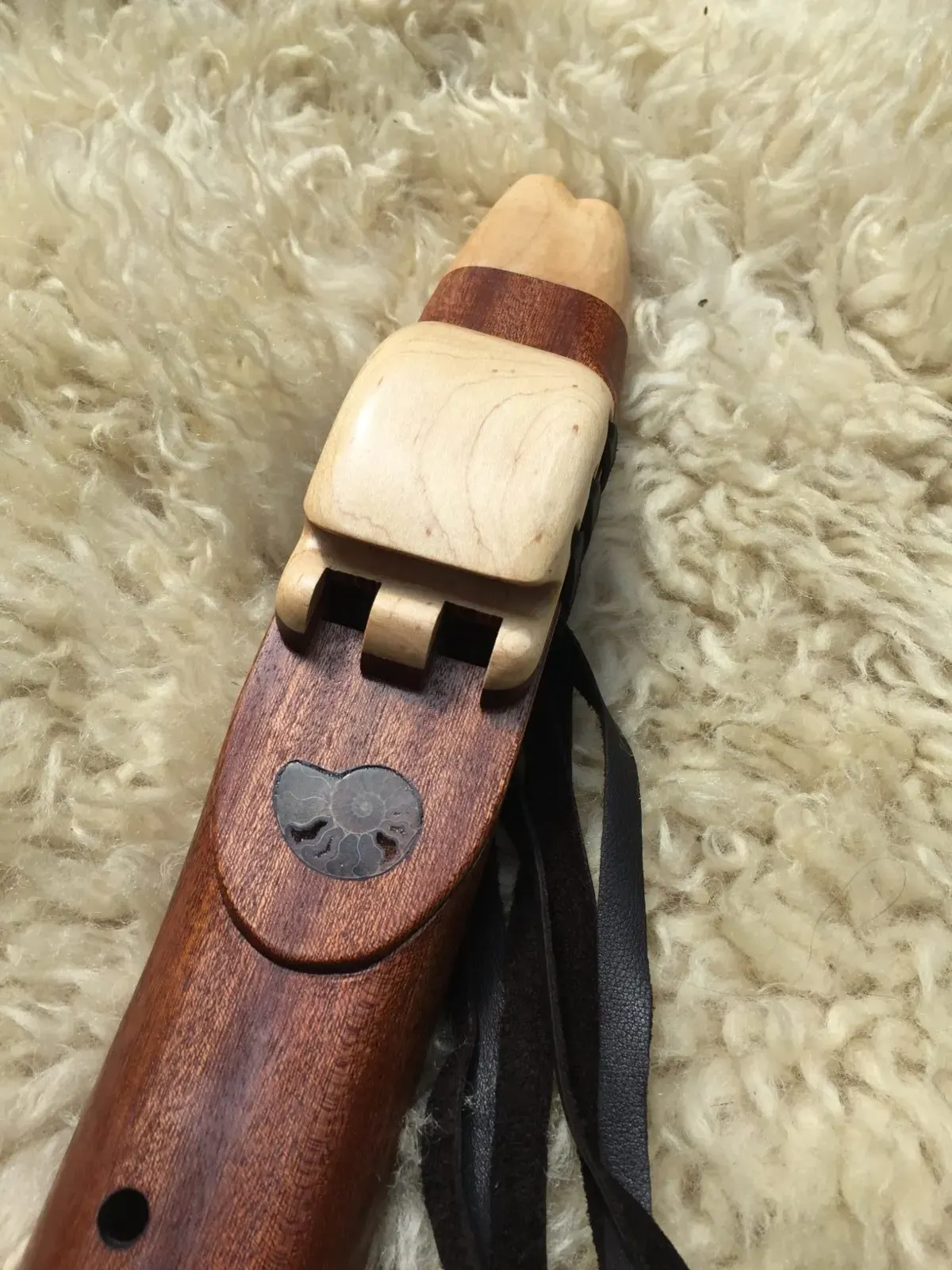 Native American Style Drone Flute 7 Hole Key of F sharp - Fossil Inlay — product photo