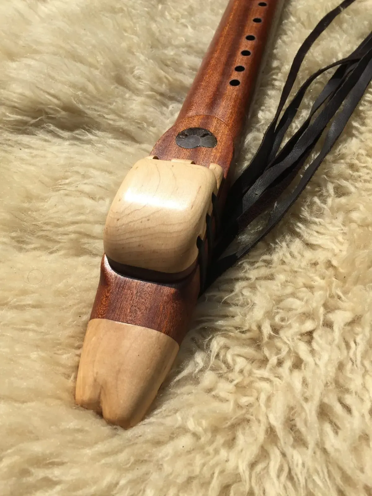 Native American Style Drone Flute 7 Hole Key of F sharp - Fossil Inlay — product photo