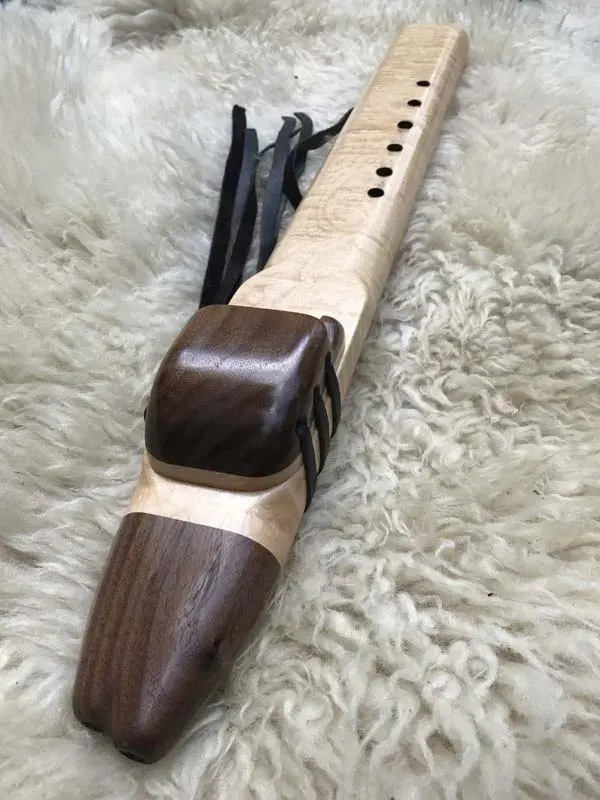 Native American Style Drone Flute - 7 Hole in the Key of E of Maple and Walnut — product photo