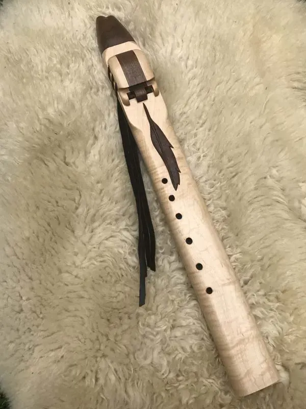Native American Style Drone Flute - 7 Hole in the Key of Low D in Maple and Walnut woods — product photo