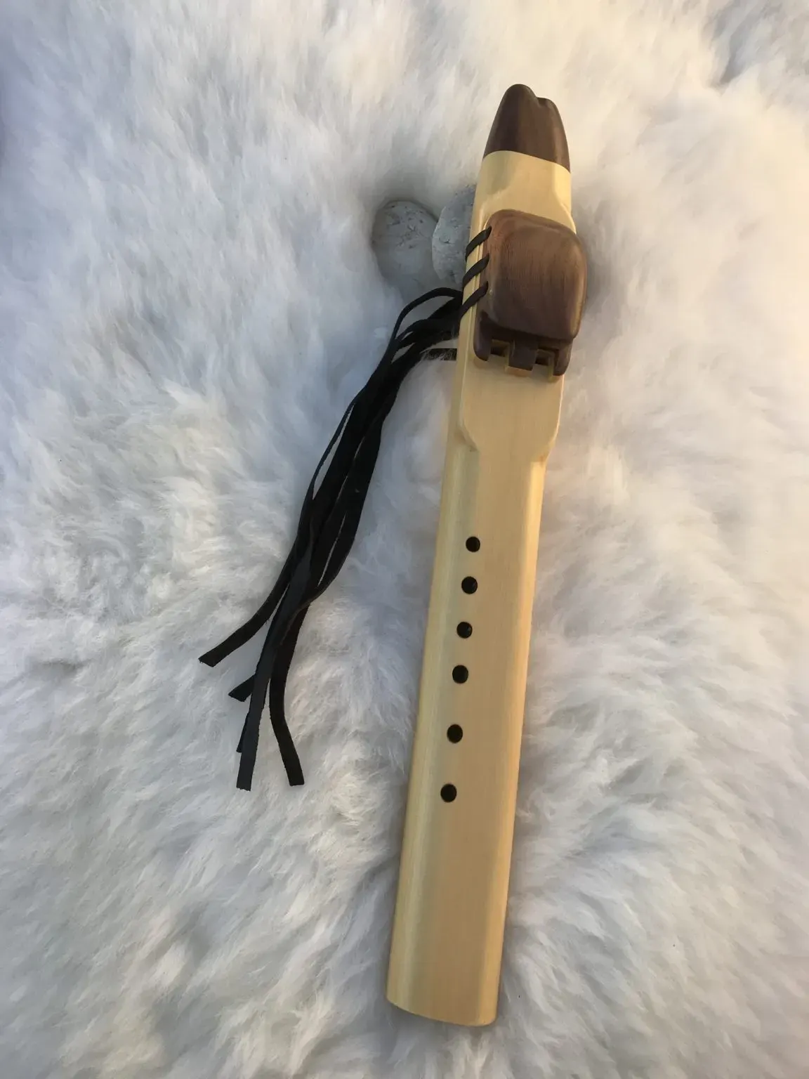Native American Style Drone Flute - 7 Hole Extended Scale Key of G of Alaskan Cedar and Walnut 432Hz — product photo