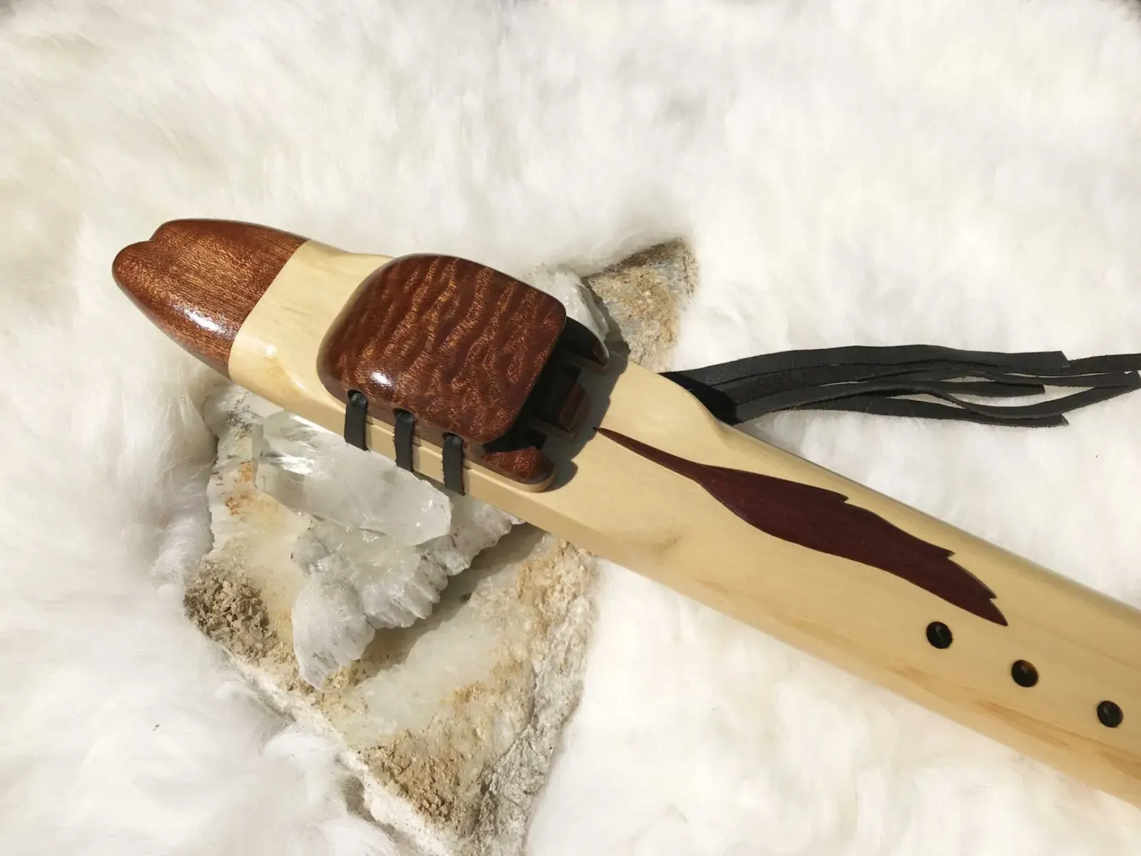 Native American Drone Flute - 7 Hole in the Key of Low D with Feather Carving — product photo