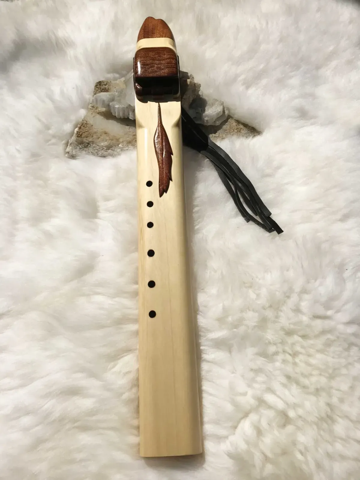 Native American Drone Flute - 7 Hole in the Key of Low D with Feather Carving — product photo