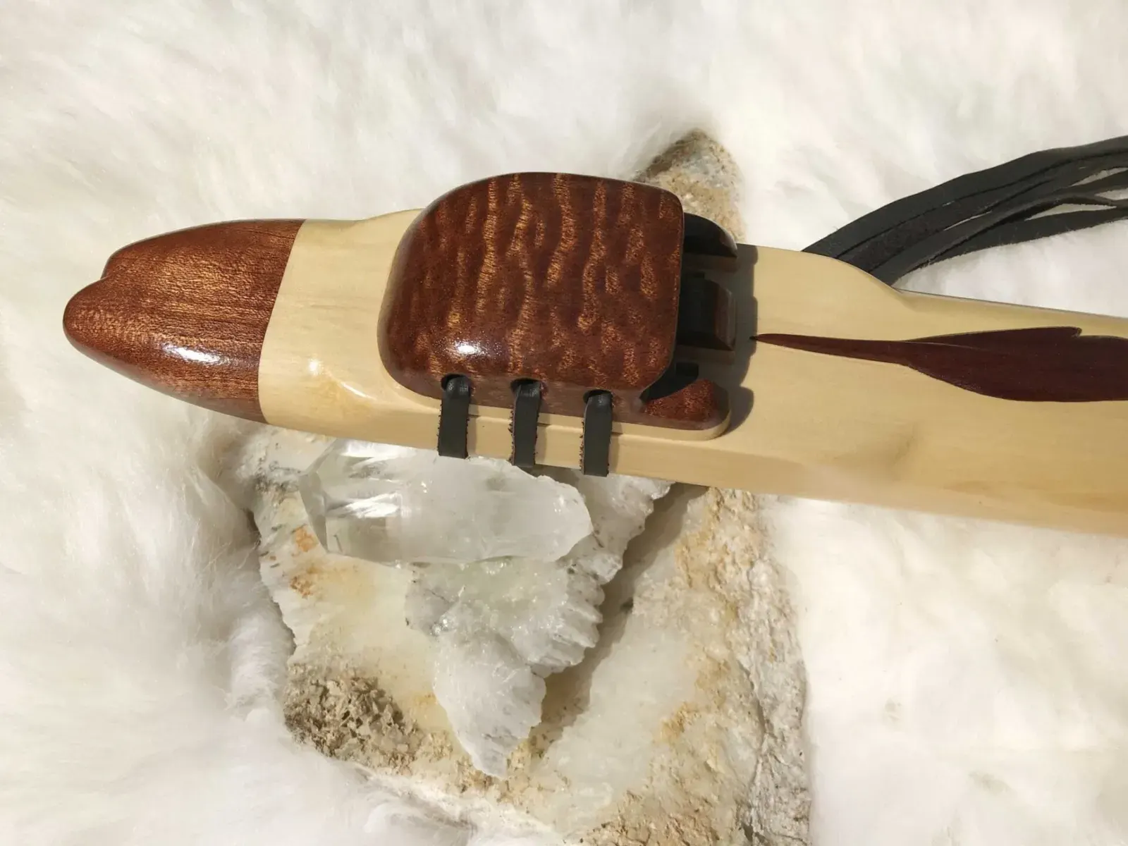 Native American Drone Flute - 7 Hole in the Key of Low D with Feather Carving — product photo